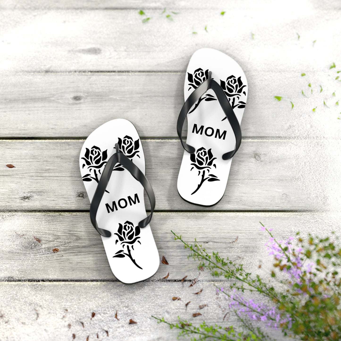 Custom Mom Flip Flops - Rose Design for Summer Comfort