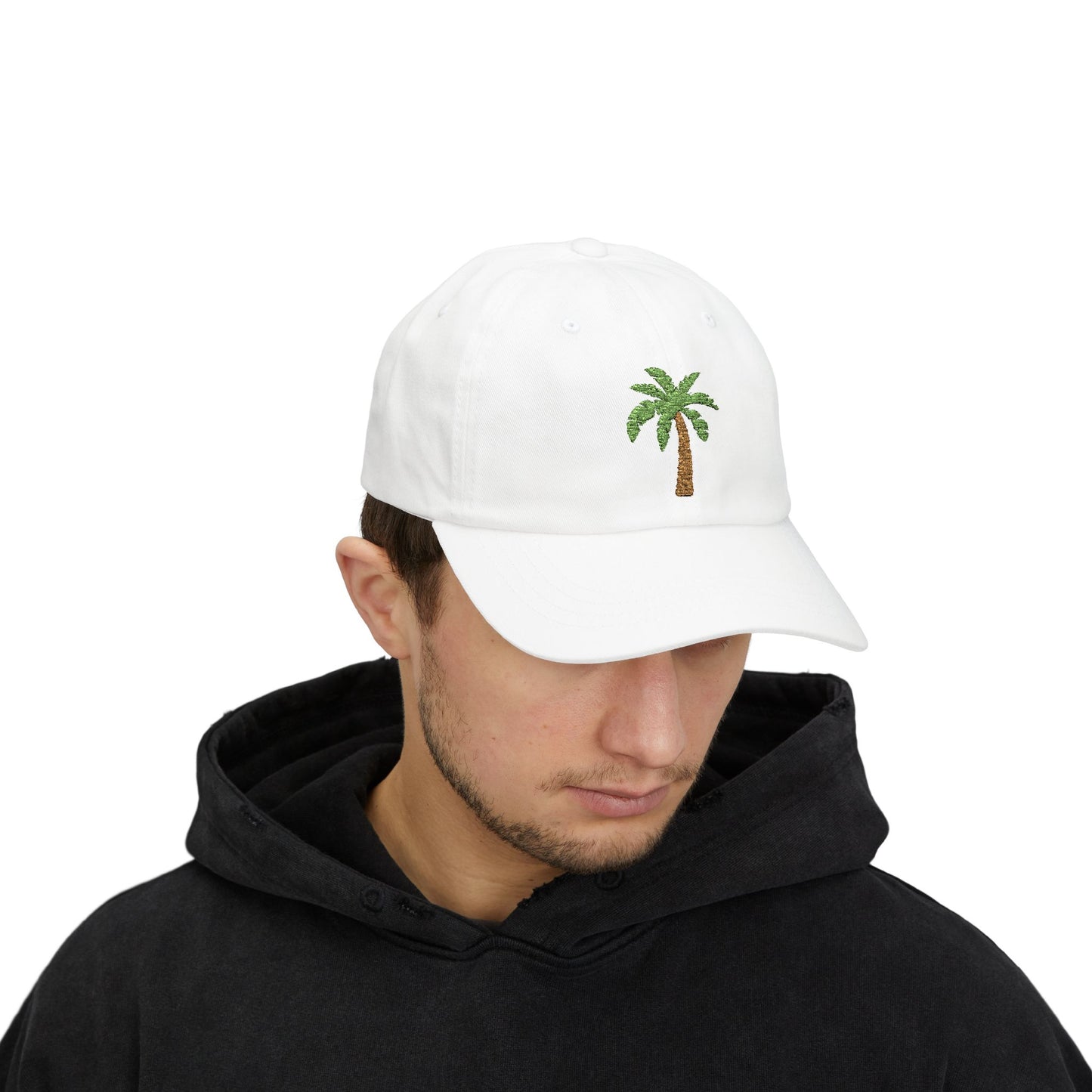 Classic White Cap with Palm Tree Embroidery