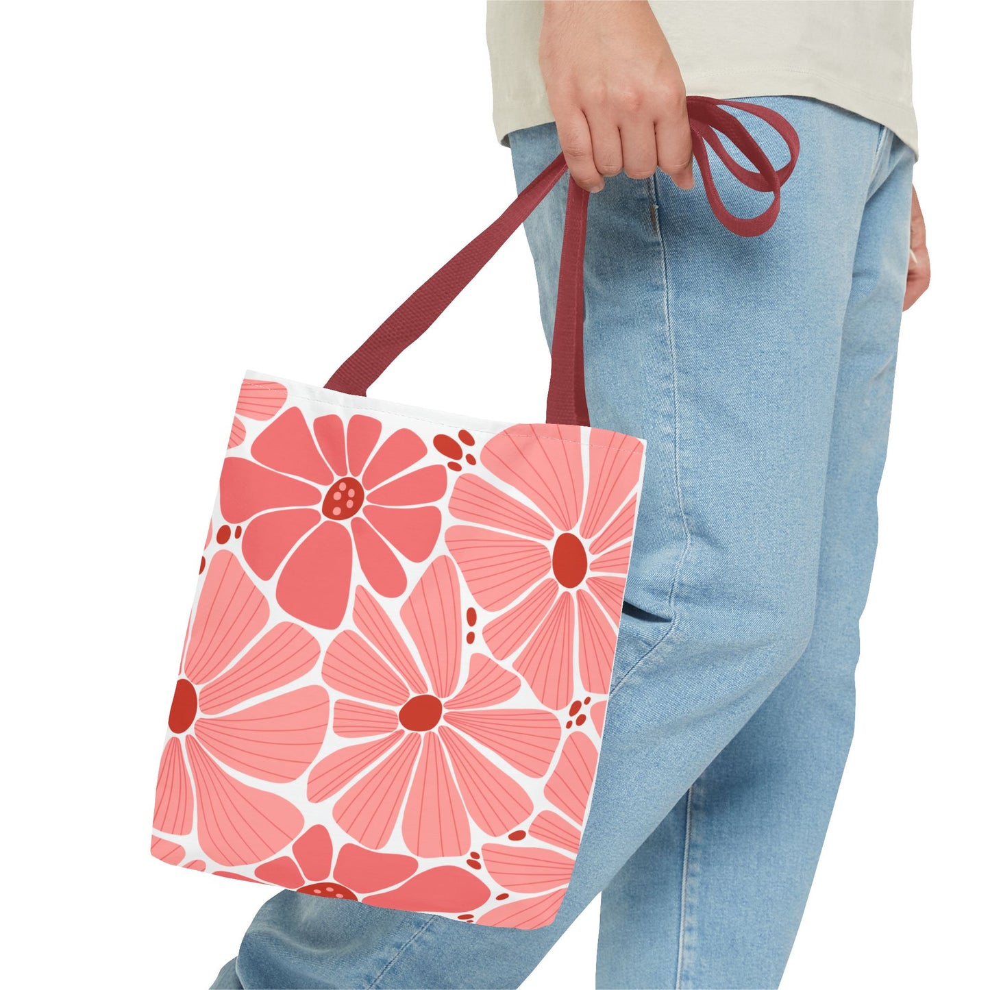Floral Canvas Tote Bag - Pink Bloom Design