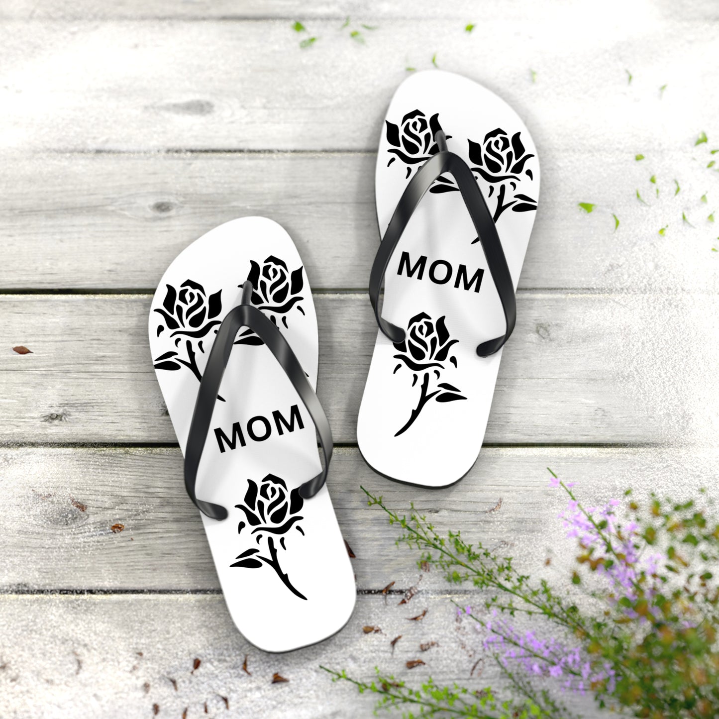 Custom Mom Flip Flops - Rose Design for Summer Comfort