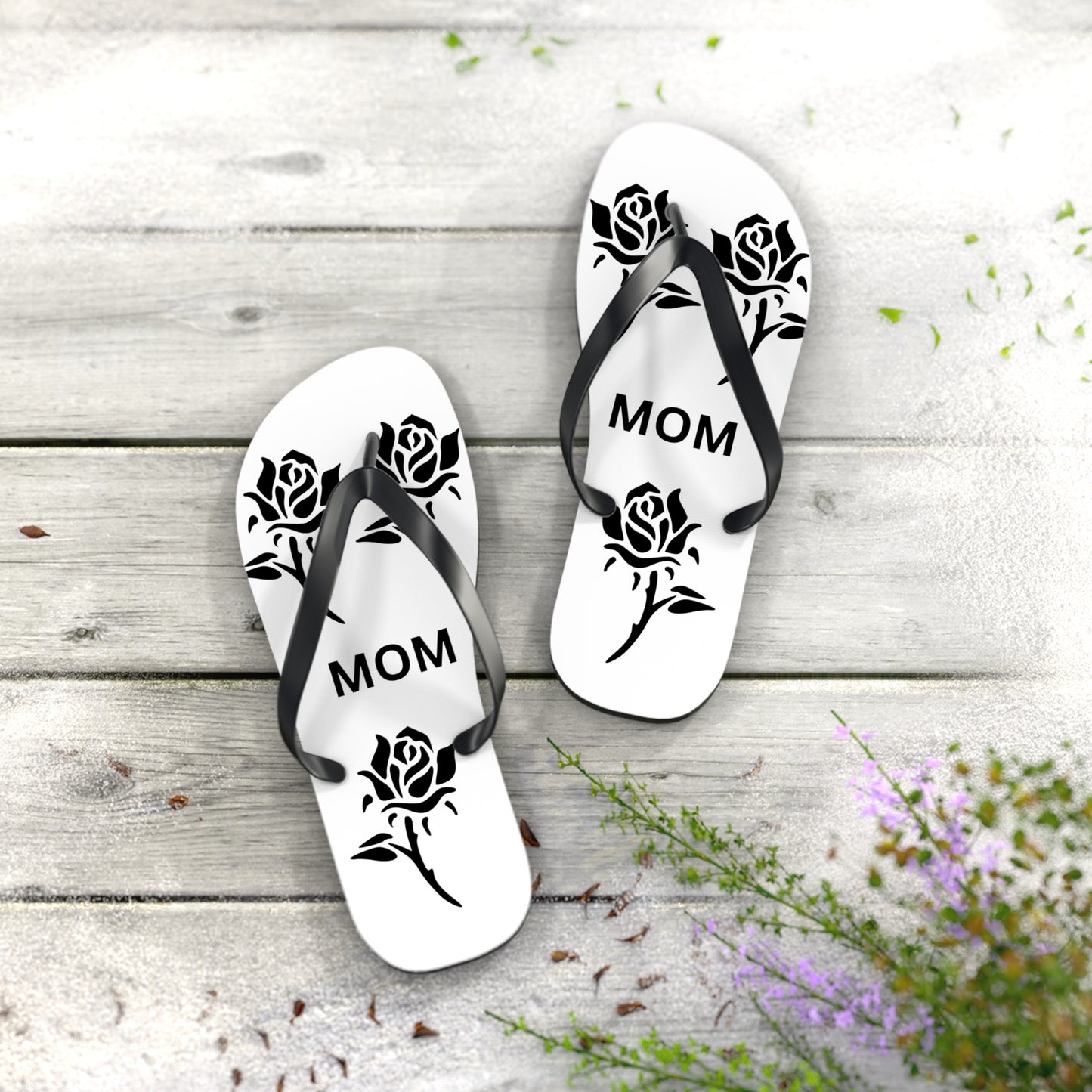Custom Mom Flip Flops - Rose Design for Summer Comfort