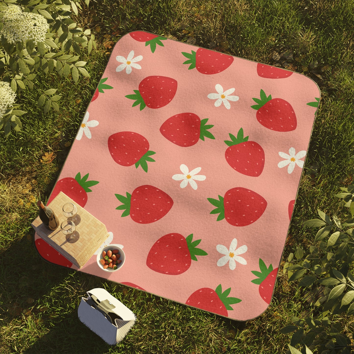 Custom Strawberry Themed Picnic Blanket