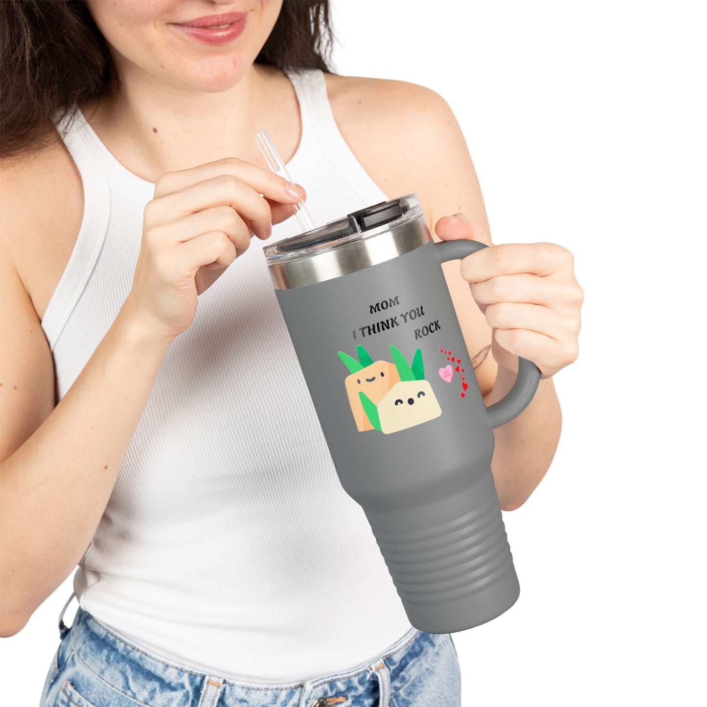 Mom I Think You Rock Insulated Travel Mug - 40oz | Cute Gift for Mom
