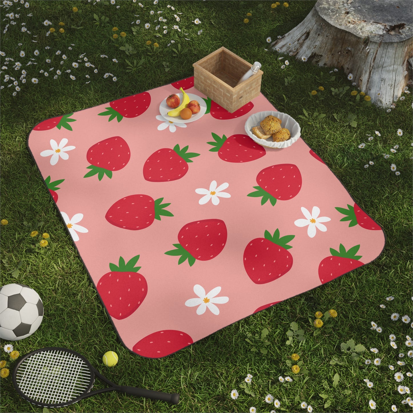 Custom Strawberry Themed Picnic Blanket