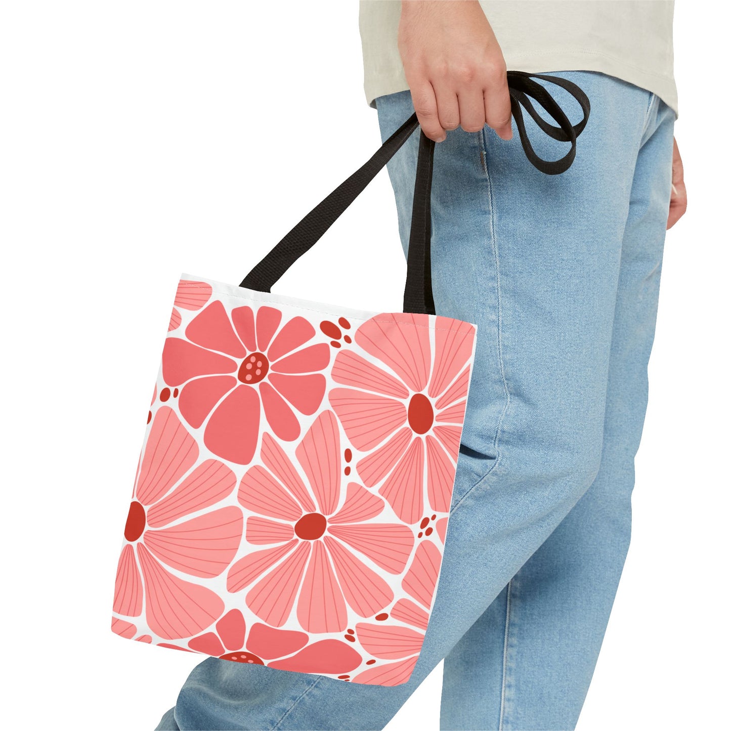 Floral Canvas Tote Bag - Pink Bloom Design