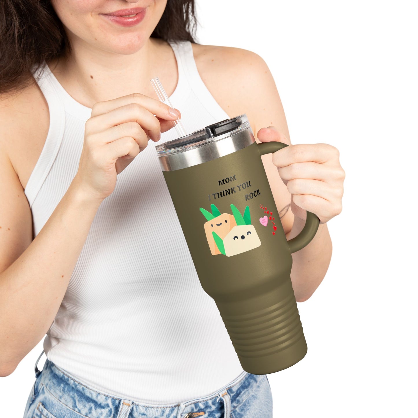 Mom I Think You Rock Insulated Travel Mug - 40oz | Cute Gift for Mom