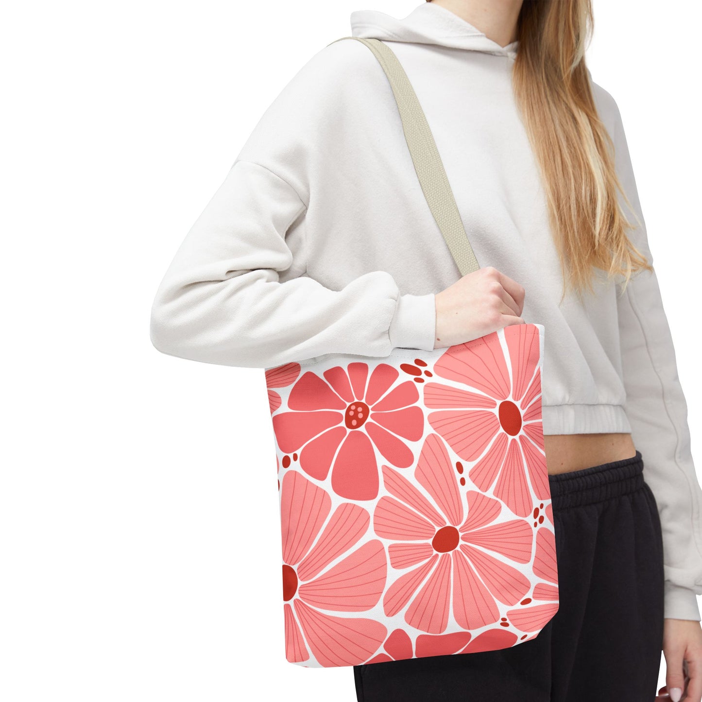 Floral Canvas Tote Bag - Pink Bloom Design