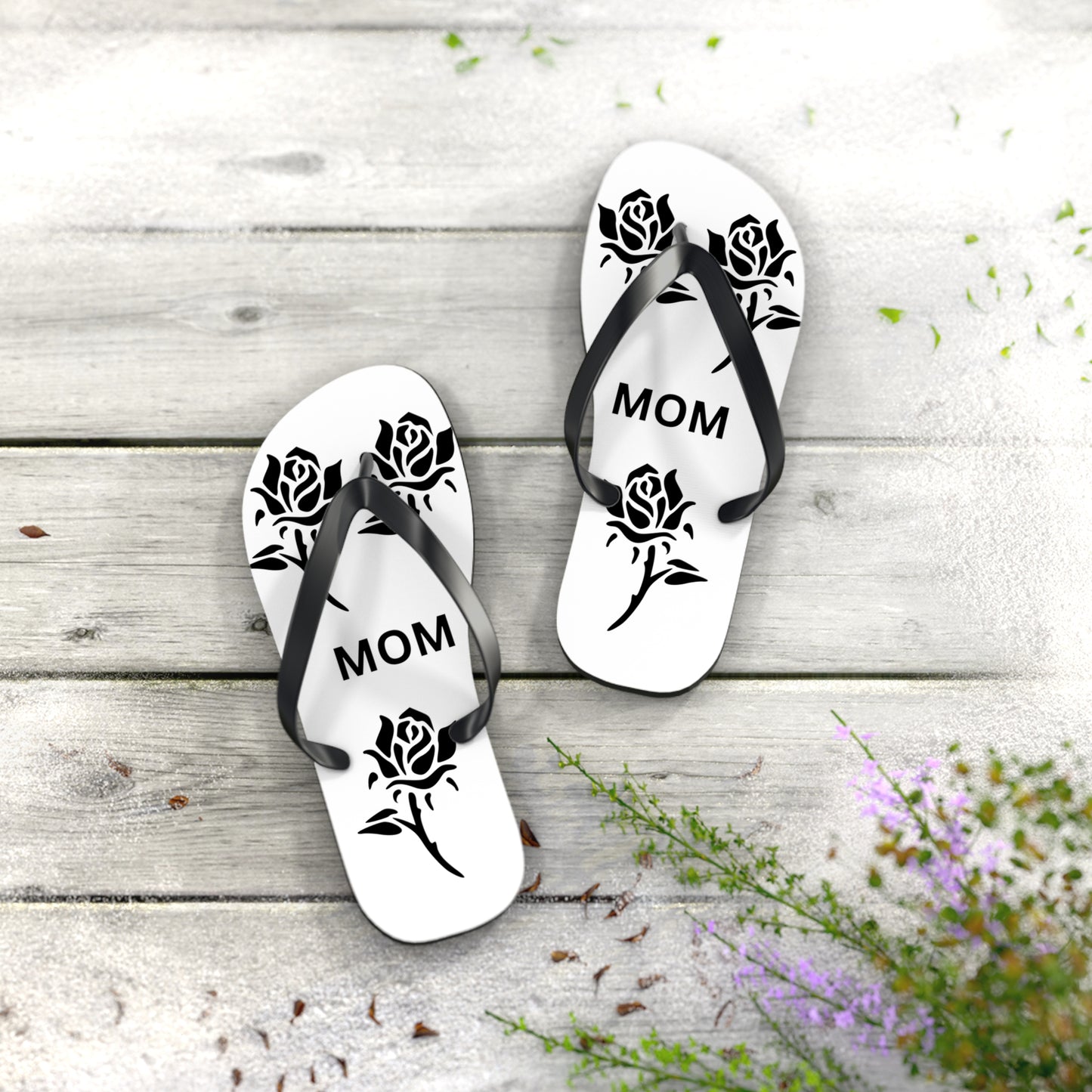 Custom Mom Flip Flops - Rose Design for Summer Comfort