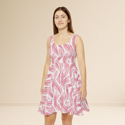Stylish Women's Skater Dress with Pink Swirl Pattern