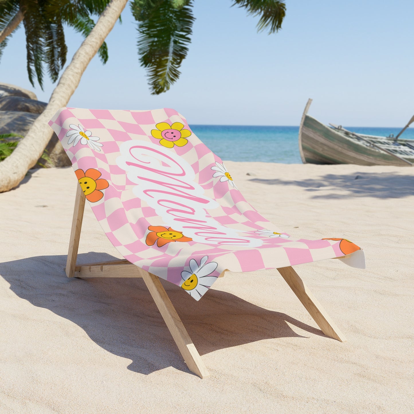 Personalized Mama Beach Towel - Floral Retro Vibe
