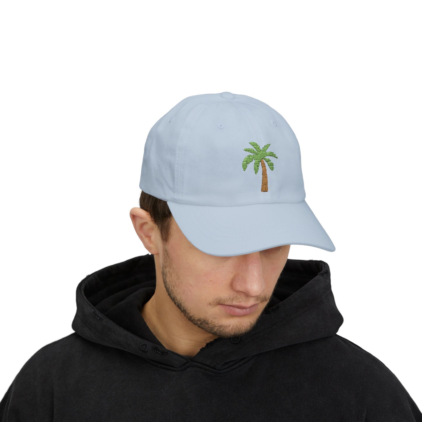 Classic White Cap with Palm Tree Embroidery