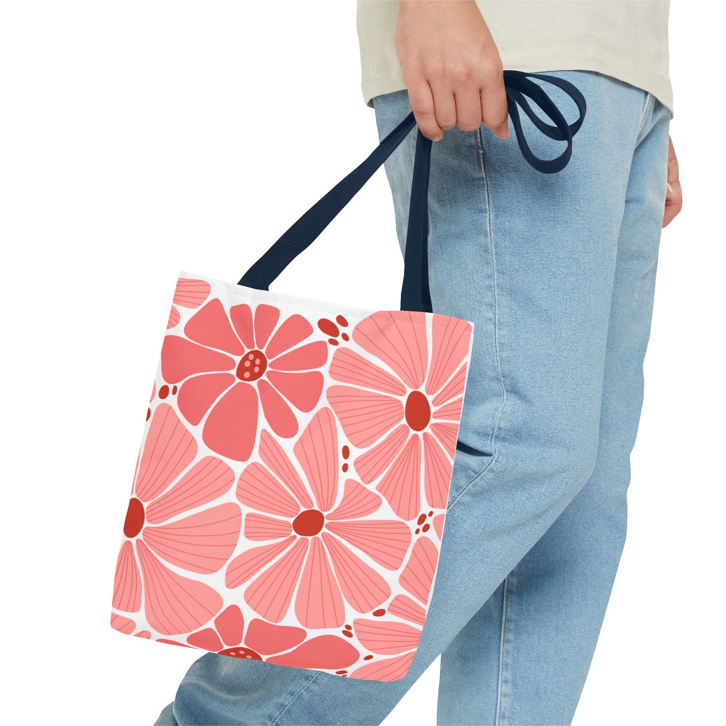 Floral Canvas Tote Bag - Pink Bloom Design
