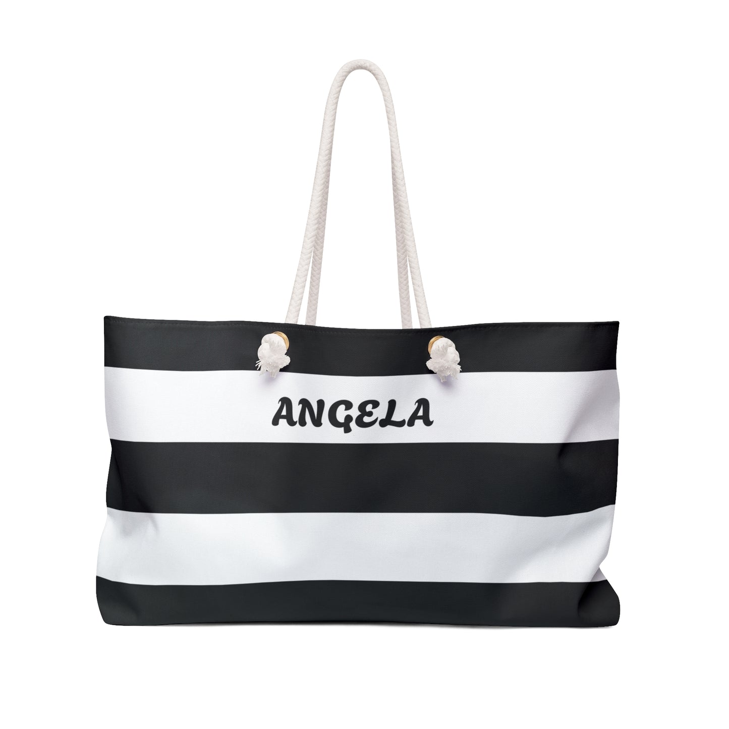 Personalized Black and White Stripe Weekender Bag