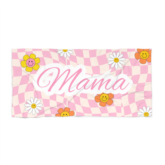Personalized Mama Beach Towel - Floral Retro Vibe