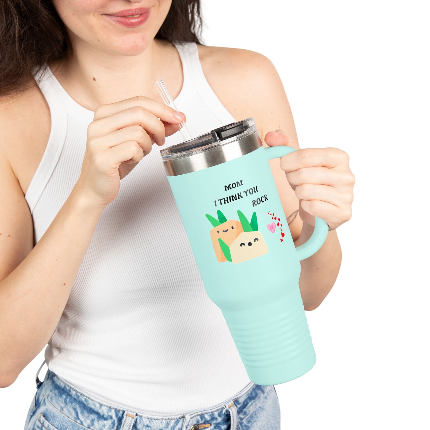 Mom I Think You Rock Insulated Travel Mug - 40oz | Cute Gift for Mom